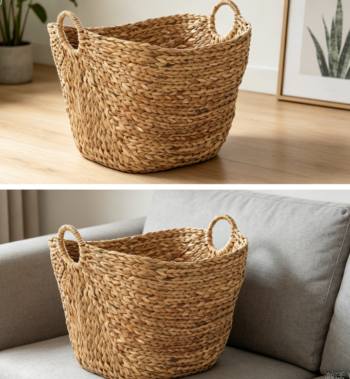 Large handmade seaweed storage basket with ring handle