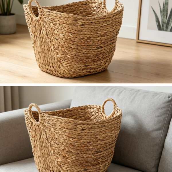 Large handmade seaweed storage basket with ring handle