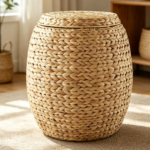 Round water hyacinth basket with lid, multi-functional decoration