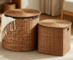 Large water hyacinth footstool/storage stool, side table with lid