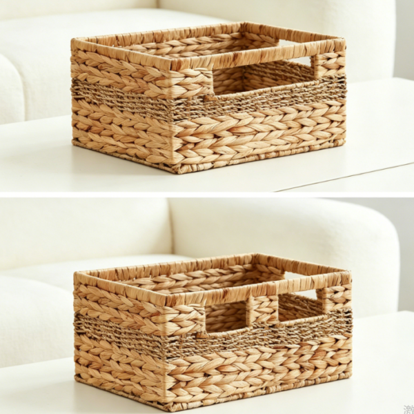 Two-piece water hyacinth and willow basket set, mixed color organizing basket