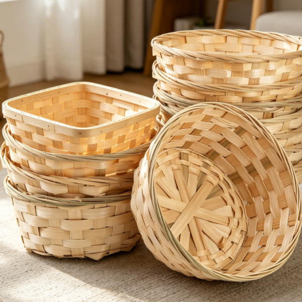Bamboo woven fruit basket set, kitchen dining table gift basket