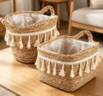 Handmade straw woven organizing box, living room and kitchen storage unit