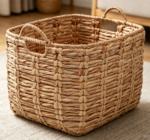 Abaca and willow woven basket, natural color home storage