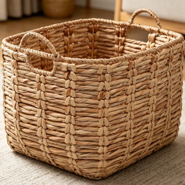 Abaca and willow woven basket, natural color home storage