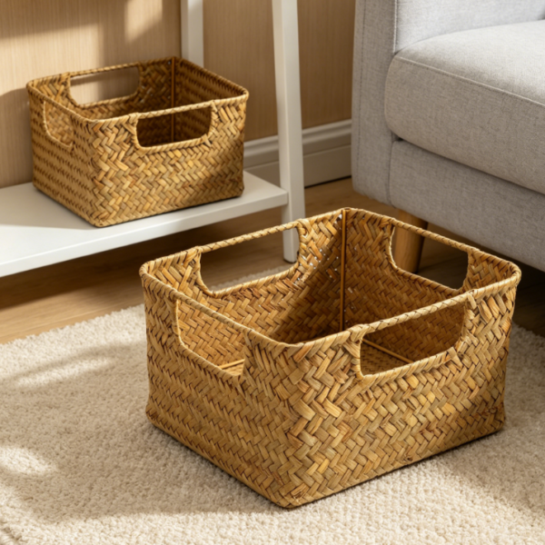 Straw woven vegetable rack, natural multi-purpose sundry basket