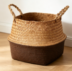 Black seaweed belly-shaped basket, laundry, picnic, and sundry basket