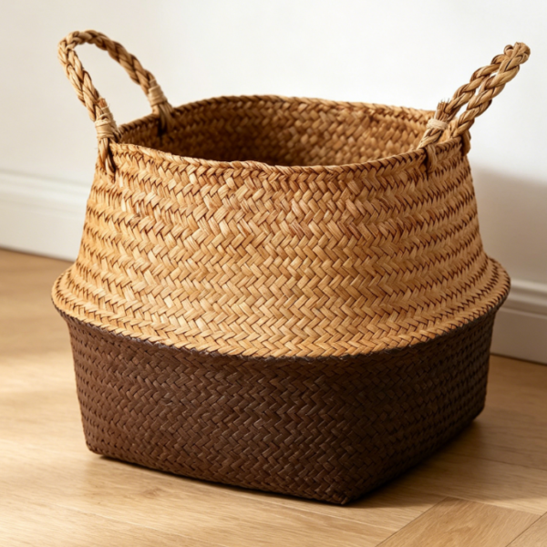 Black seaweed belly-shaped basket, laundry, picnic, and sundry basket
