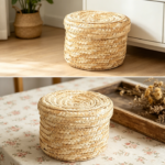 Scented straw woven storage box, round decorative basket