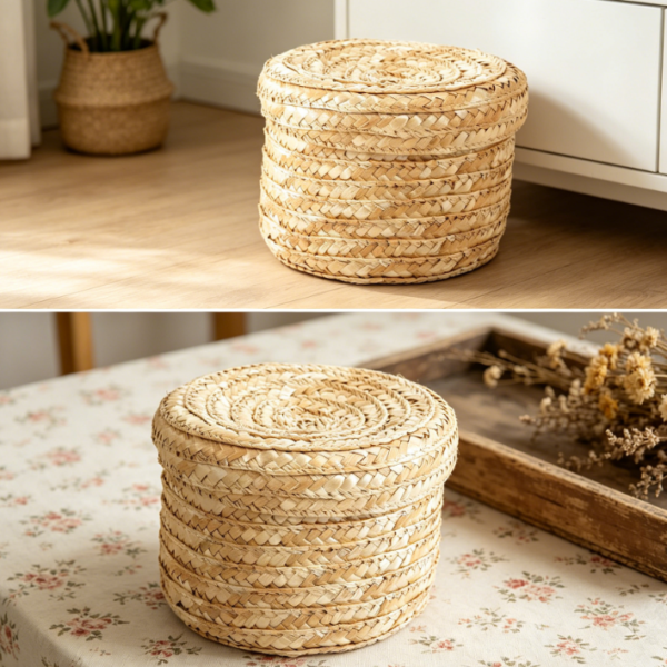 Scented straw woven storage box, round decorative basket