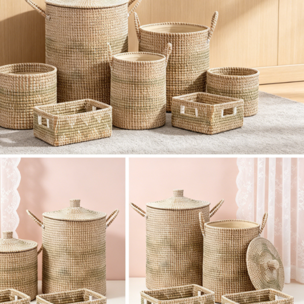 Four-piece seaweed basket set, including removable and washable lining