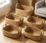Handmade straw woven storage basket, for organizing a baby's bedroom