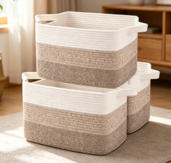 Gradient Yellow Cotton Rope Storage Basket (3-Piece Set)