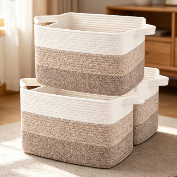 Gradient Yellow Cotton Rope Storage Basket (3-Piece Set)