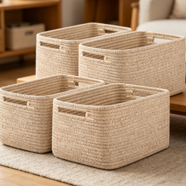 Brown Cotton Rope Shelf Storage Baskets (4-Piece Set)