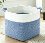 Denim Blue Bohemian-Style Cotton Rope Toy Basket