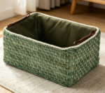 Corn stalk woven basket, green with handle