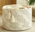 Polka-Dot Cotton Rope Blanket Basket (Cream/Blue/Brown)