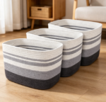 Gray Cotton Rope Storage Set for Laundry & Blankets (3-Piece Set)
