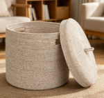 Cotton Rope Storage Bin with Lid for Blankets & Toys