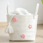 Cotton Rope Storage Basket with 3D Floral Decoration