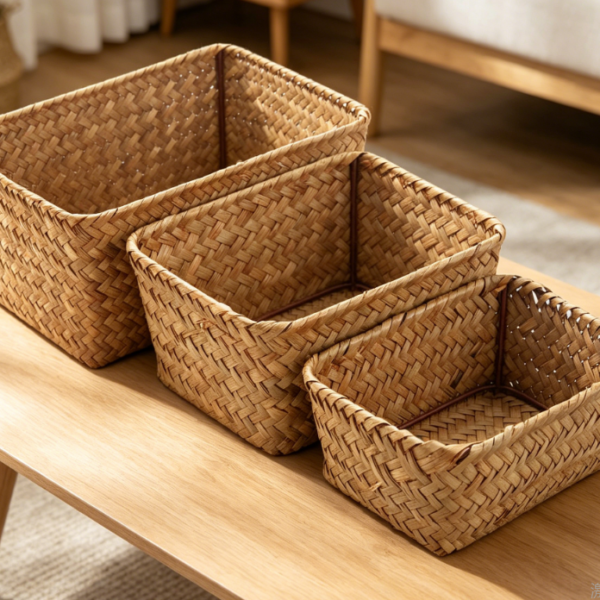 Small willow open basket, bathroom storage set (3 pieces)