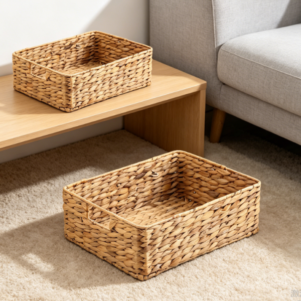 Water hyacinth storage basket, handmade brown