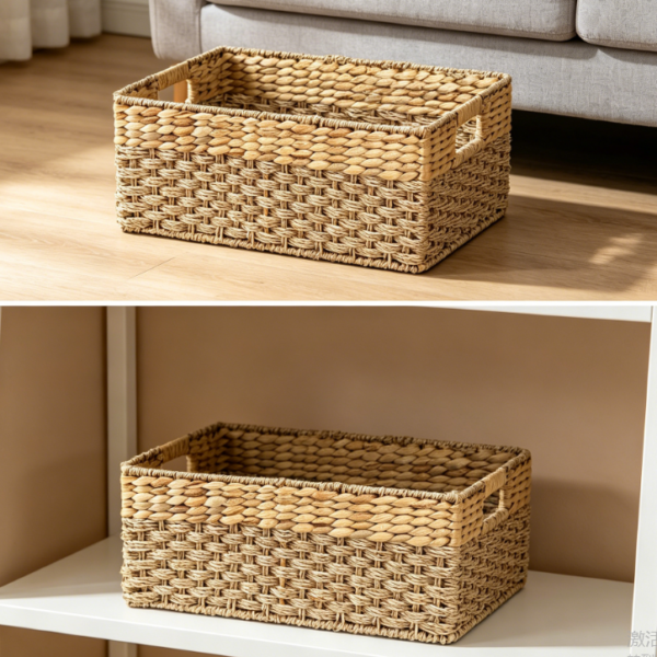 Large natural seaweed and willow basket, living room blanket basket